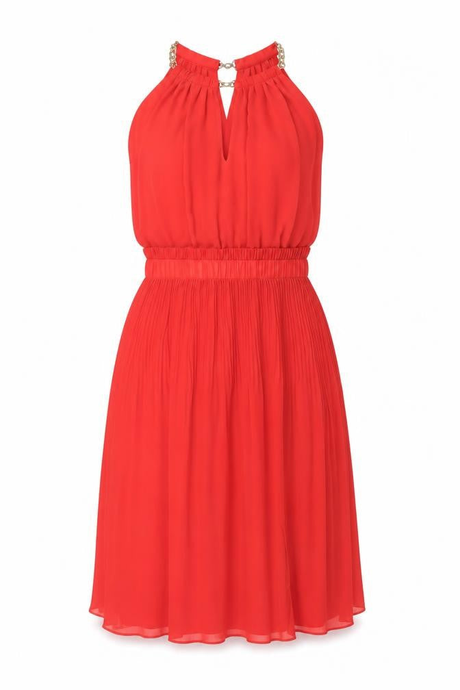 Michael Kors Women's Red Halter Fit & Flare Sleeveless Dress M