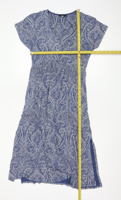 Joules Women Blue Paisley Midi Fit & Flare V-Neck Dress Size S