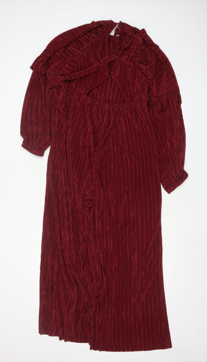 ASOS Design Women’s Red Pleated Wide-Leg Velvet Jumpsuit Size 14