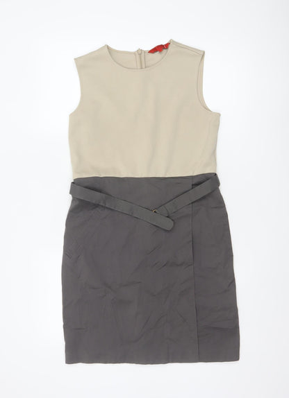L.K. Bennett Women Beige Grey Colourblock Sheath Dress Size 10