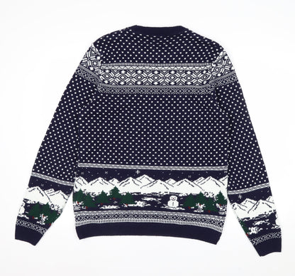 Topman Men's Blue Christmas Fair Isle Knit Jumper Size M