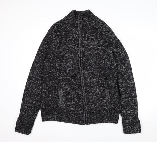 Kensington Eastside Mens Grey L Chunky Full Zip Knit Jumper