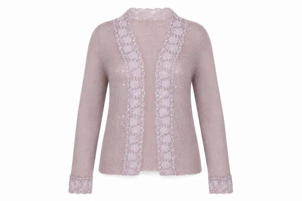 CMD Womens Mauve Mohair Blend Lace Trim Sequin Cardigan Size 8
