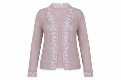 CMD Womens Mauve Mohair Blend Lace Trim Sequin Cardigan Size 8