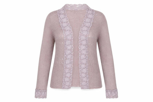 CMD Womens Mauve Mohair Blend Lace Trim Sequin Cardigan Size 8