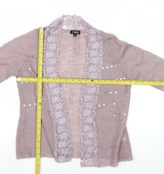 CMD Womens Mauve Mohair Blend Lace Trim Sequin Cardigan Size 8
