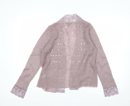 CMD Womens Mauve Mohair Blend Lace Trim Sequin Cardigan Size 8