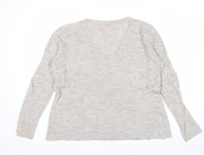 Fat Face Women Beige V-Neck Long Sleeve Wool Blend Jumper UK 14