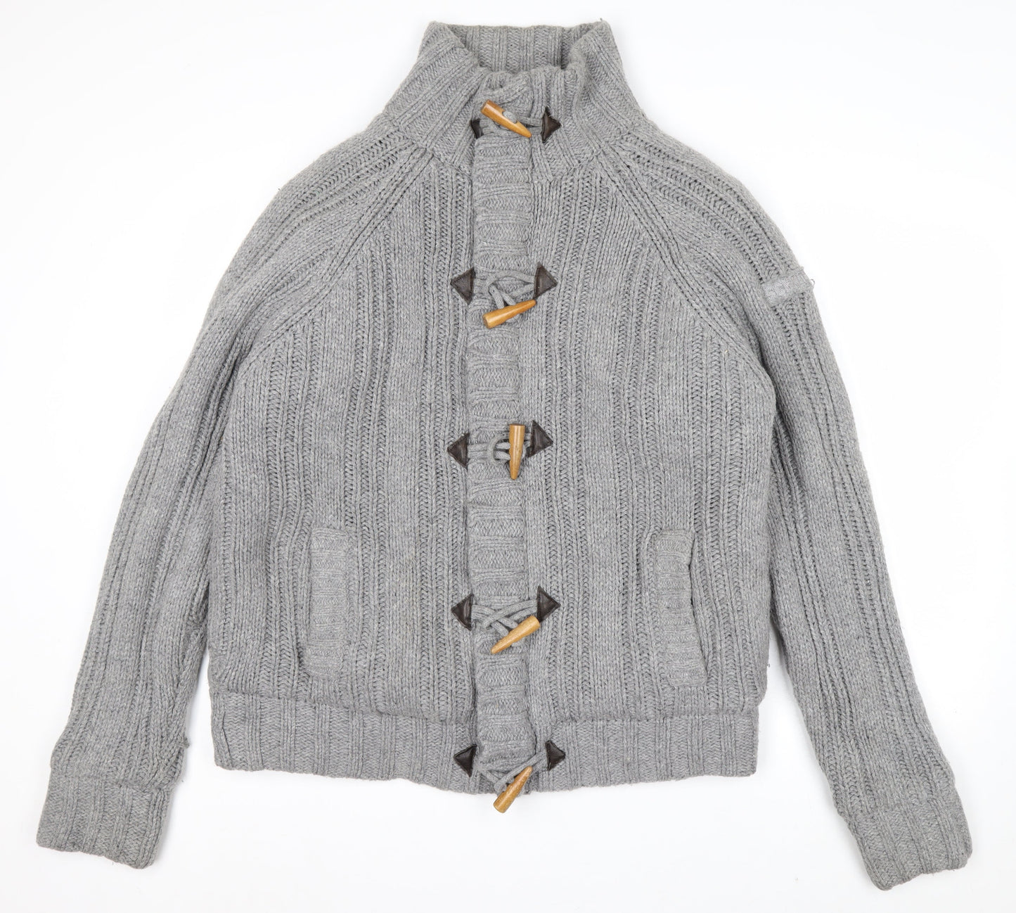 Schott Men’s Grey Chunky-Knit High Neck Cardigan XL