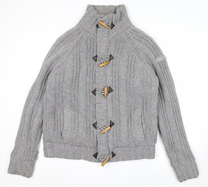 Schott Men’s Grey Chunky-Knit High Neck Cardigan XL