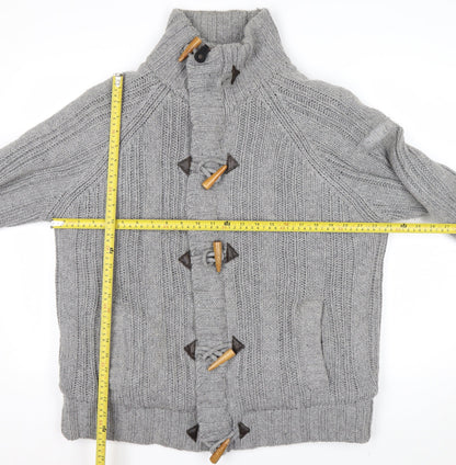 Schott Men’s Grey Chunky-Knit High Neck Cardigan XL