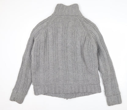 Schott Men’s Grey Chunky-Knit High Neck Cardigan XL