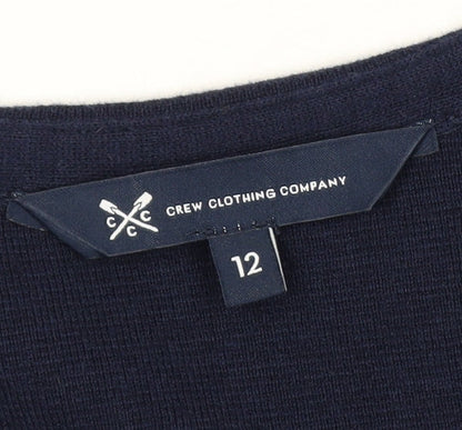 Crew Clothing Women's Blue Knit Shift Dress Size 12 V-Neck 3/4 Sleeve