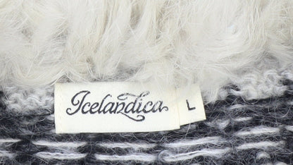 Icelandica Women's Ivory Wool Fur Trim Nordic Knit Jumper L