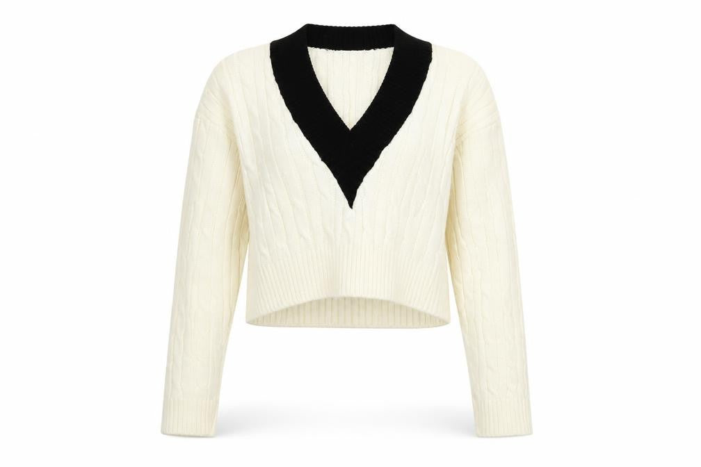 PRETTYLITTLETHING Womens Ivory V-Neck Cable Knit Jumper Size M