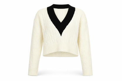 PRETTYLITTLETHING Womens Ivory V-Neck Cable Knit Jumper Size M