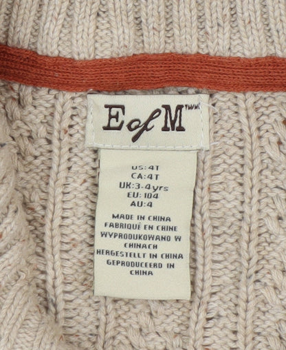 E of M Boys Beige Cable-Knit Cotton Cardigan 3-4 Years