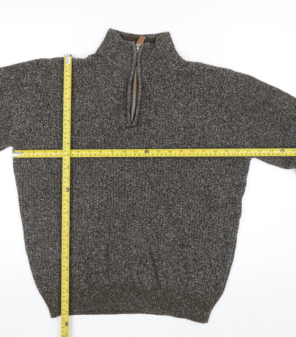 George Men's Brown Cotton Blend High Neck 1/4 Zip Jumper Size M