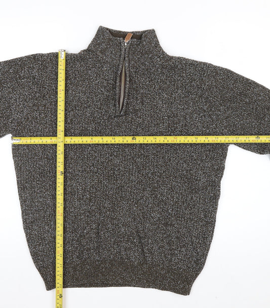 George Men's Brown Cotton Blend High Neck 1/4 Zip Jumper Size M