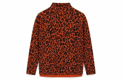 Wallis Women’s Orange Leopard Print Mock Neck Knit Jumper Size M