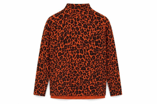Wallis Women’s Orange Leopard Print Mock Neck Knit Jumper Size M