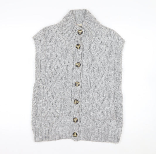 White Stuff Womens Grey Chunky Knit Sleeveless Cardigan UK 8