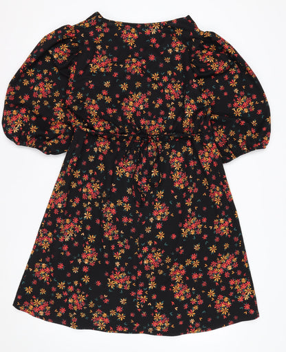 George Women’s Black Floral A-Line Short Puff Sleeve Dress Size 12
