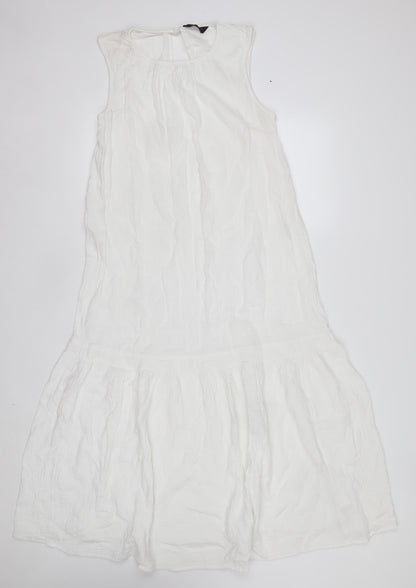 Marks and Spencer Women's Ivory Cotton Sleeveless A-Line Midi Dress Size 12