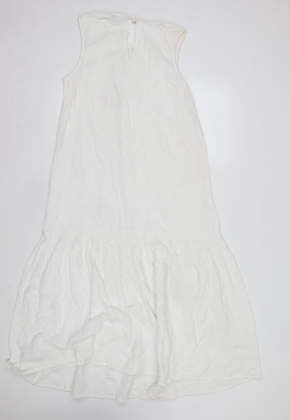 Marks and Spencer Women's Ivory Cotton Sleeveless A-Line Midi Dress Size 12