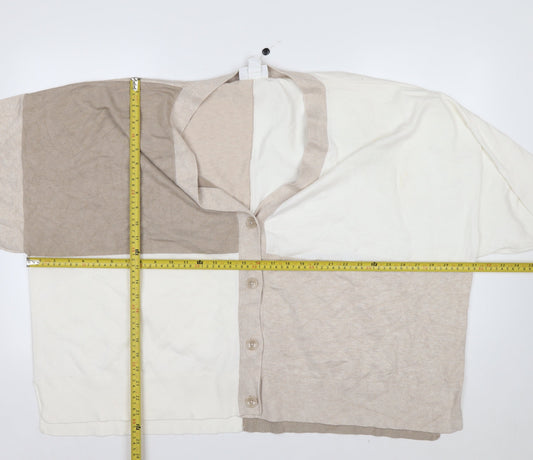 Monki Women Beige Colourblock V-Neck Button Cardigan L