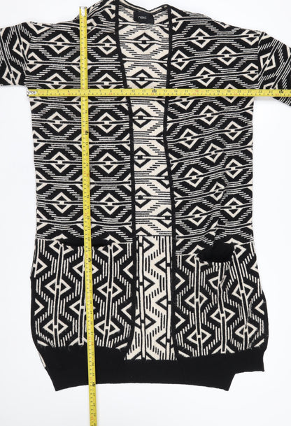 Next Womens Black White Aztec Long Sleeve Cardigan XS