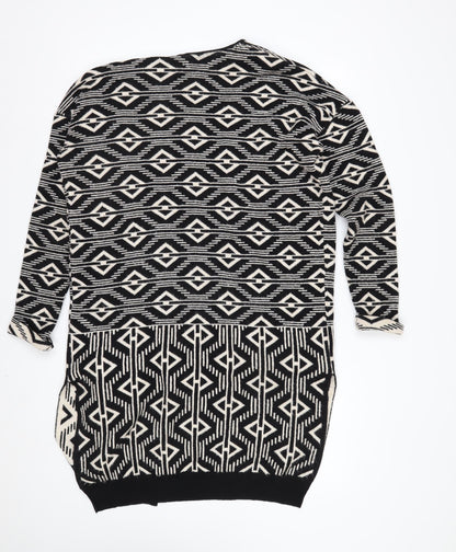 Next Womens Black White Aztec Long Sleeve Cardigan XS