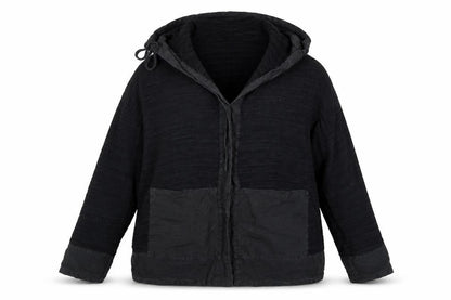 Horsan Women Black 2XL Hooded Cardigan Cotton Linen Blend