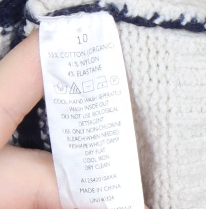 The White Company Women’s Ivory Striped Roll Neck Jumper Size 10