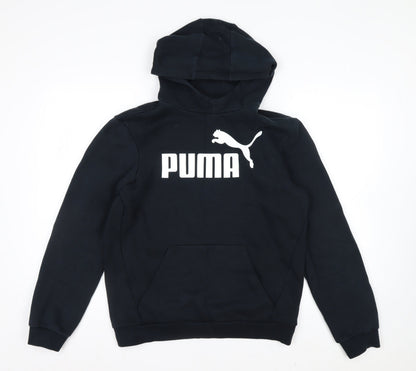 Puma Boys Black Pullover Hoodie 16 Years Cotton Blend Lined Logo Sportswear