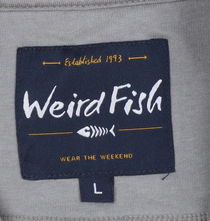 Weird Fish Mens Grey 1/4 Zip Fleece Sweatshirt L Outdoor Pullover