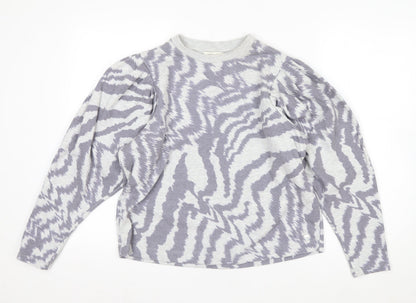 Ted Baker Women Grey Zebra Print Puff Sleeve Pullover Sweatshirt Size M