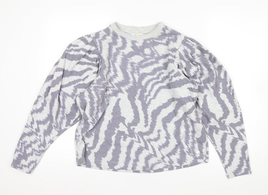Ted Baker Women Grey Zebra Print Puff Sleeve Pullover Sweatshirt Size M