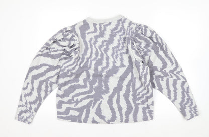 Ted Baker Women Grey Zebra Print Puff Sleeve Pullover Sweatshirt Size M