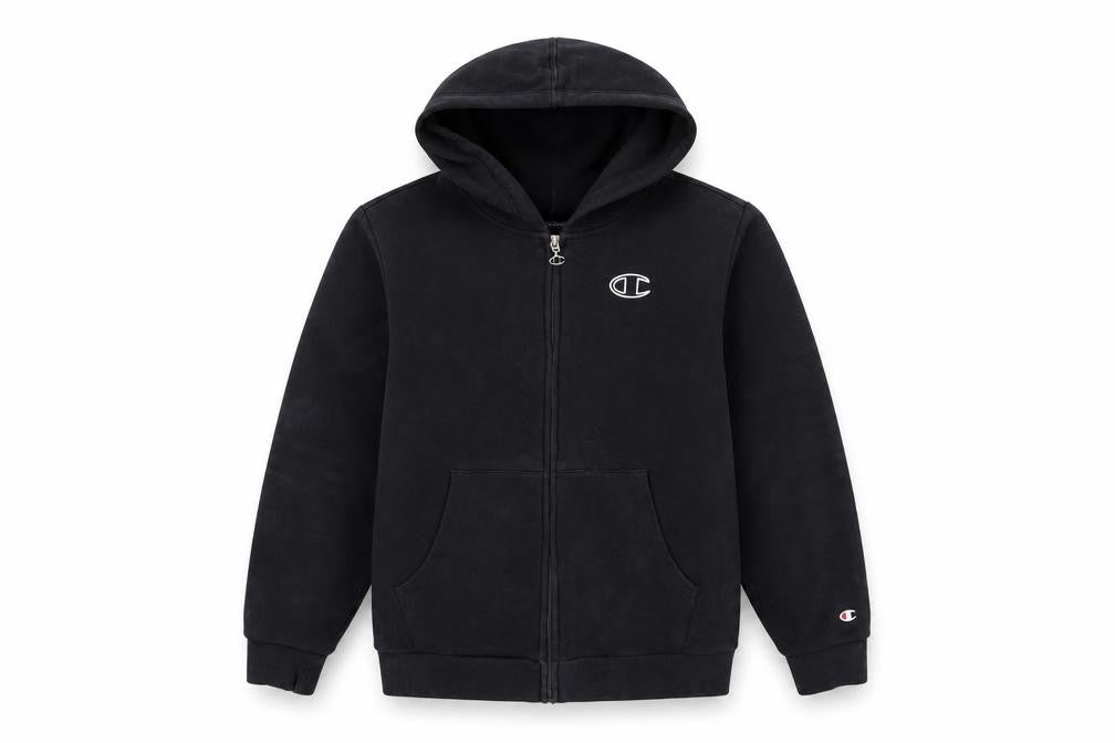 Front view of Champion boys’ black xl 13-14 years full zip hoodie cotton blend