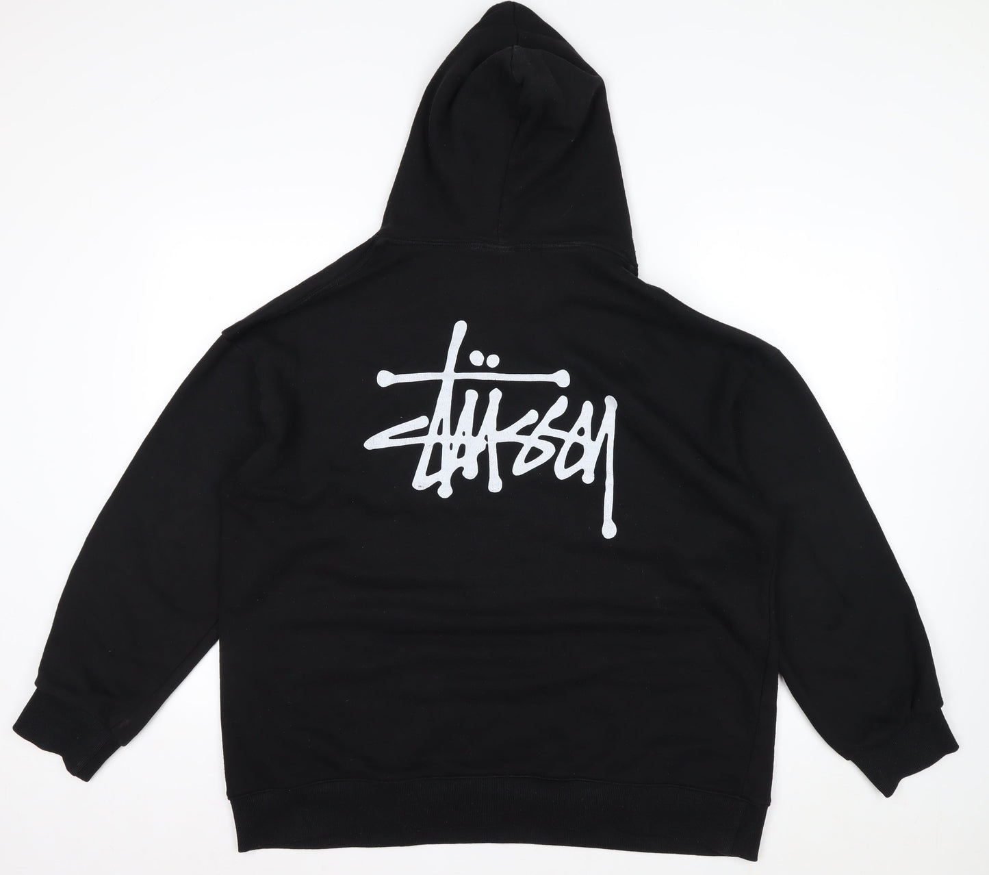 Stussy Men's Black XL Pullover Hoodie with Logo Graphic