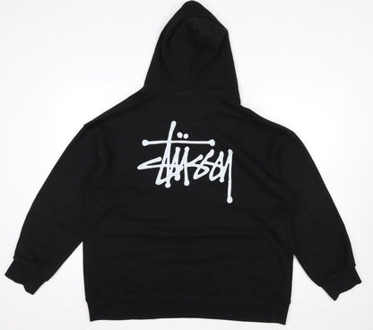 Stussy Men's Black XL Pullover Hoodie with Logo Graphic