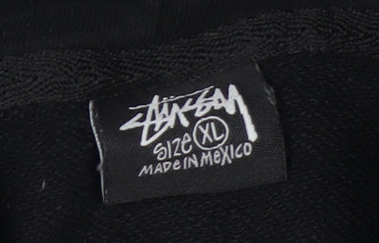 Stussy Men's Black XL Pullover Hoodie with Logo Graphic