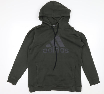 Adidas Womens Green Pullover Hoodie S Logo Print Cotton Blend