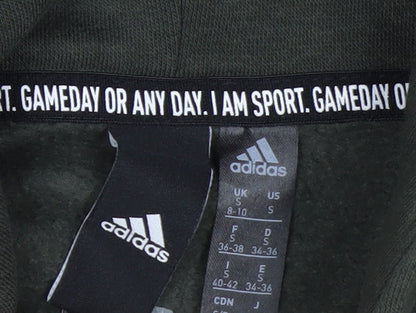 Adidas Womens Green Pullover Hoodie S Logo Print Cotton Blend