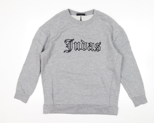 Judas Sinned Men's Grey Crew Neck Pullover Sweatshirt Size M