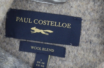 Paul Costelloe Women’s Beige Wool Blend Collared Cardigan Size 14