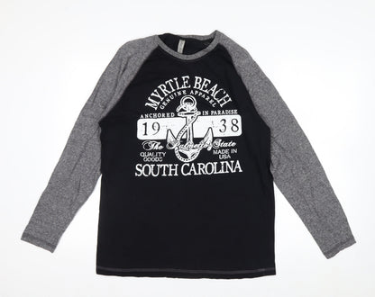 LIS Apparel Men's Black Grey Long Sleeve Nautical Graphic Top Size S