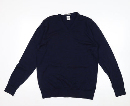 GAP Men's Blue Merino Wool V-Neck Pullover Sweater M