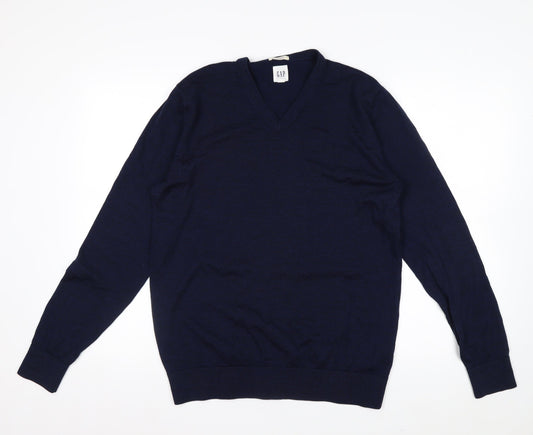 GAP Men's Blue Merino Wool V-Neck Pullover Sweater M